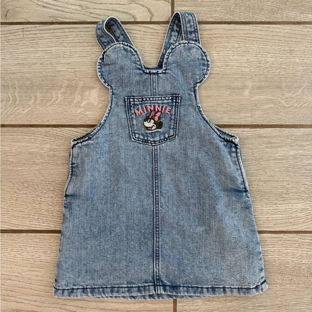 H&M Disney Baby Toddler Girls Minnie Mouse Denim Overalls Dress NWOT